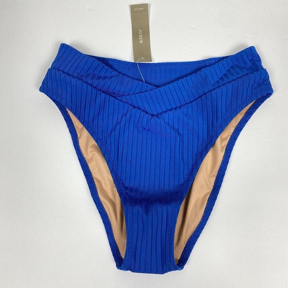 J. Crew Bikini Women XS Wide-rib crossover cheeky bottom Blue NWT Beach Swimwear - Picture 2 of 5